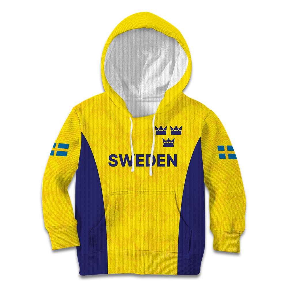 Sweden Rugby Custom Kid Hoodie Three Crowns of Sweden Gold Pattern - Wonder Print Shop