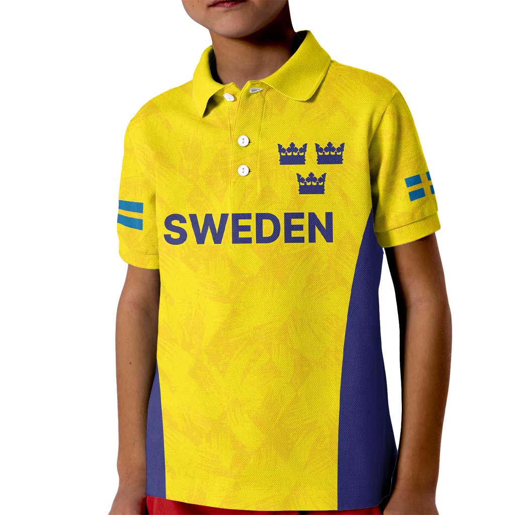 Sweden Rugby Custom Kid Polo Shirt Three Crowns of Sweden Gold Pattern - Wonder Print Shop