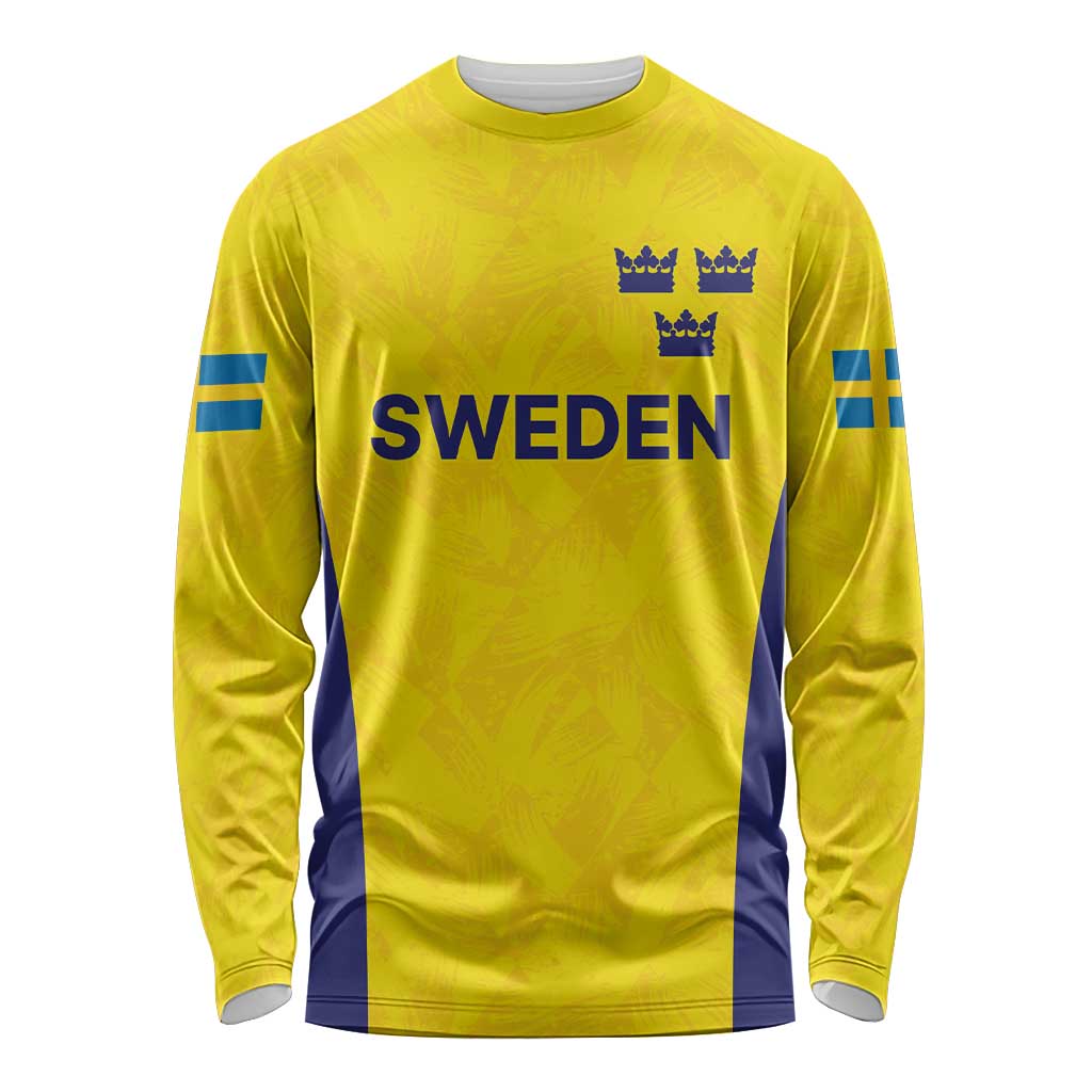 Sweden Rugby Custom Long Sleeve Shirt Three Crowns of Sweden Gold Pattern - Wonder Print Shop