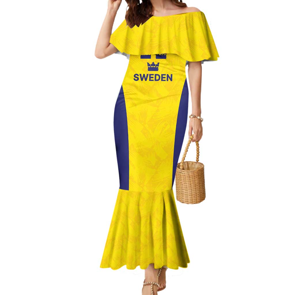 Sweden Rugby Custom Mermaid Dress Three Crowns of Sweden Gold Pattern - Wonder Print Shop