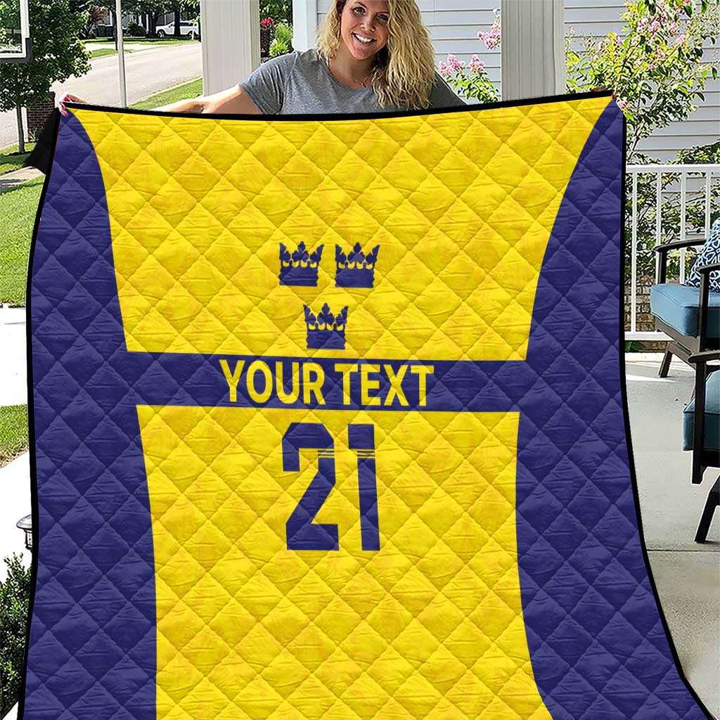 Sweden Rugby Custom Quilt Three Crowns of Sweden Gold Pattern - Wonder Print Shop