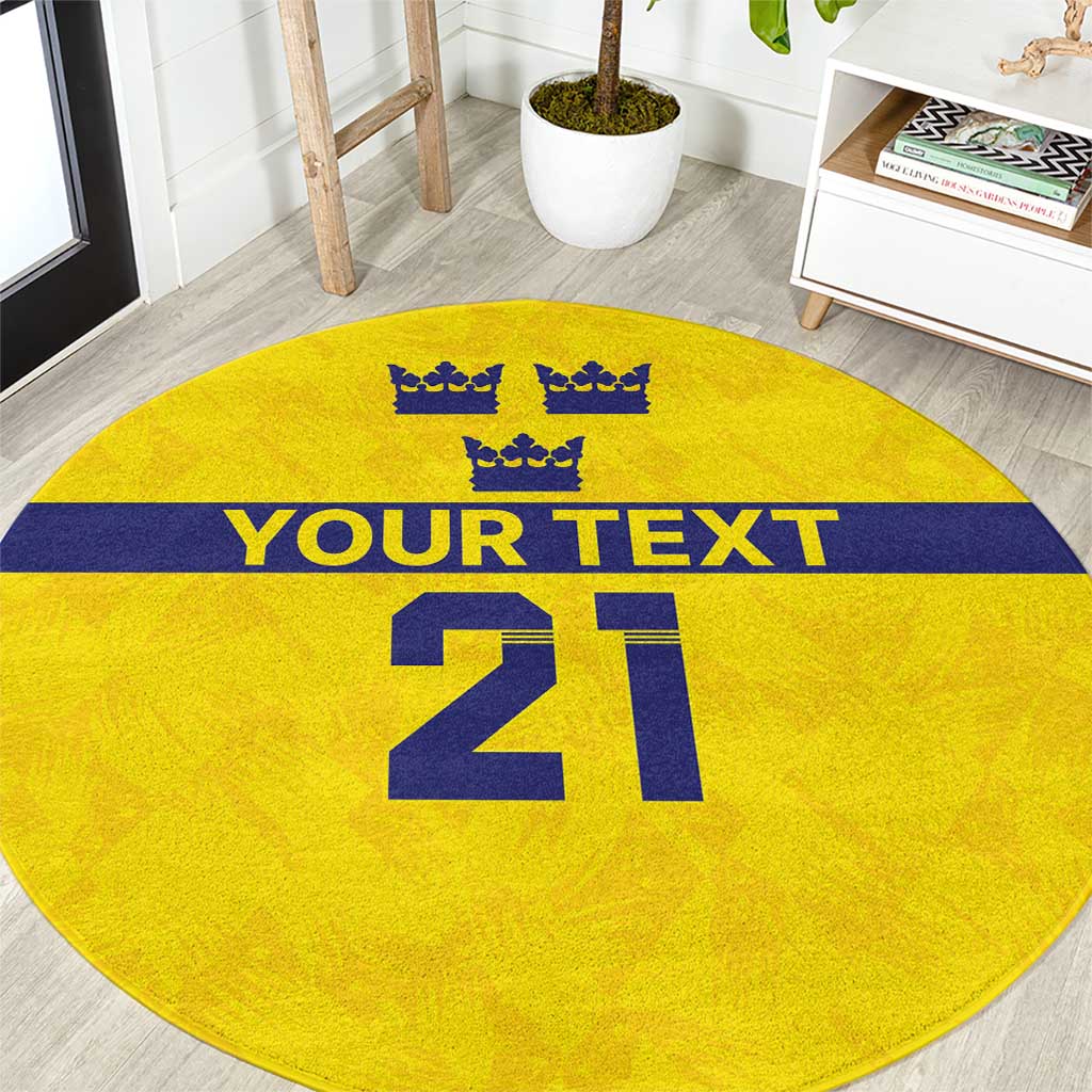 Sweden Rugby Custom Round Carpet Three Crowns of Sweden Gold Pattern