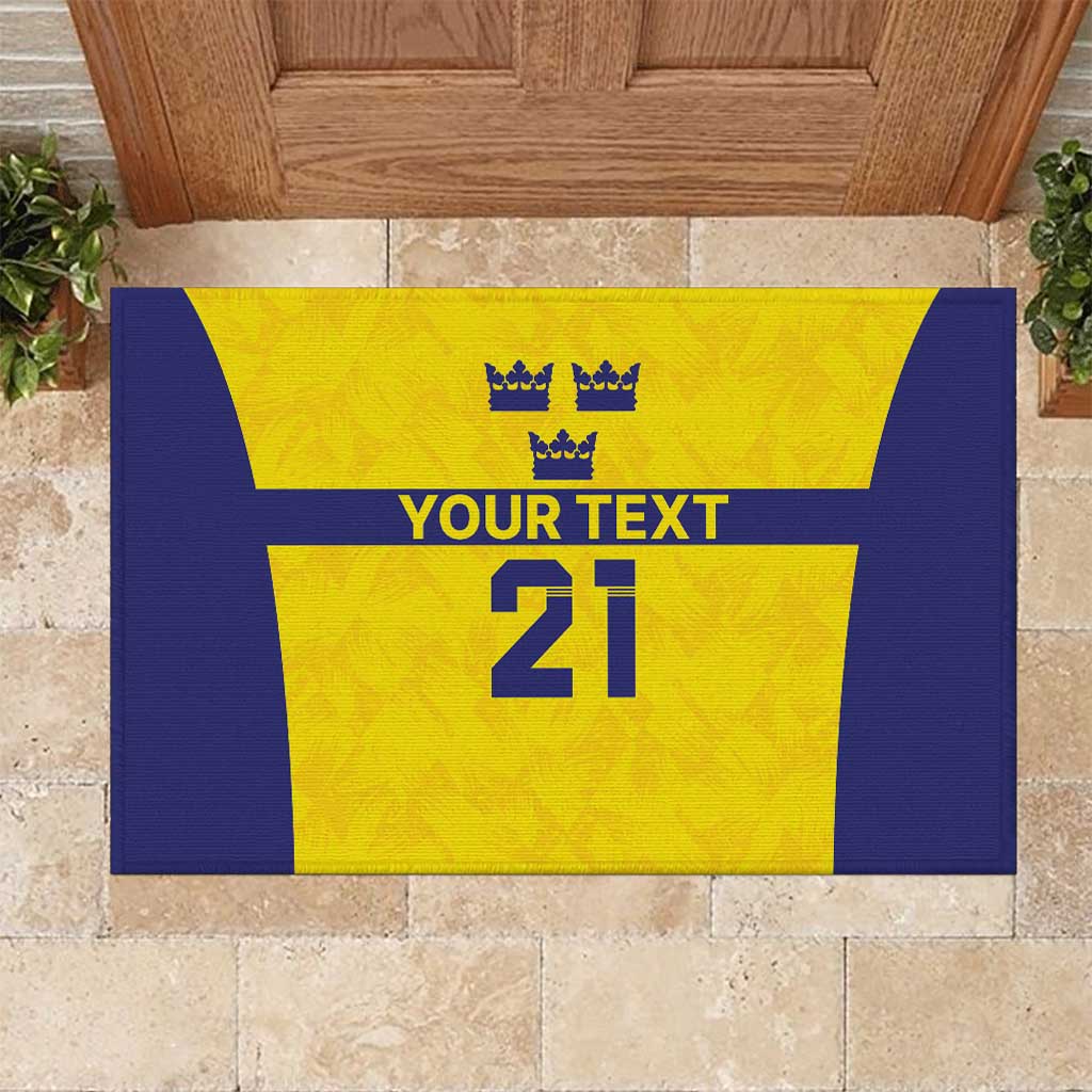 Sweden Rugby Custom Rubber Doormat Three Crowns of Sweden Gold Pattern - Wonder Print Shop