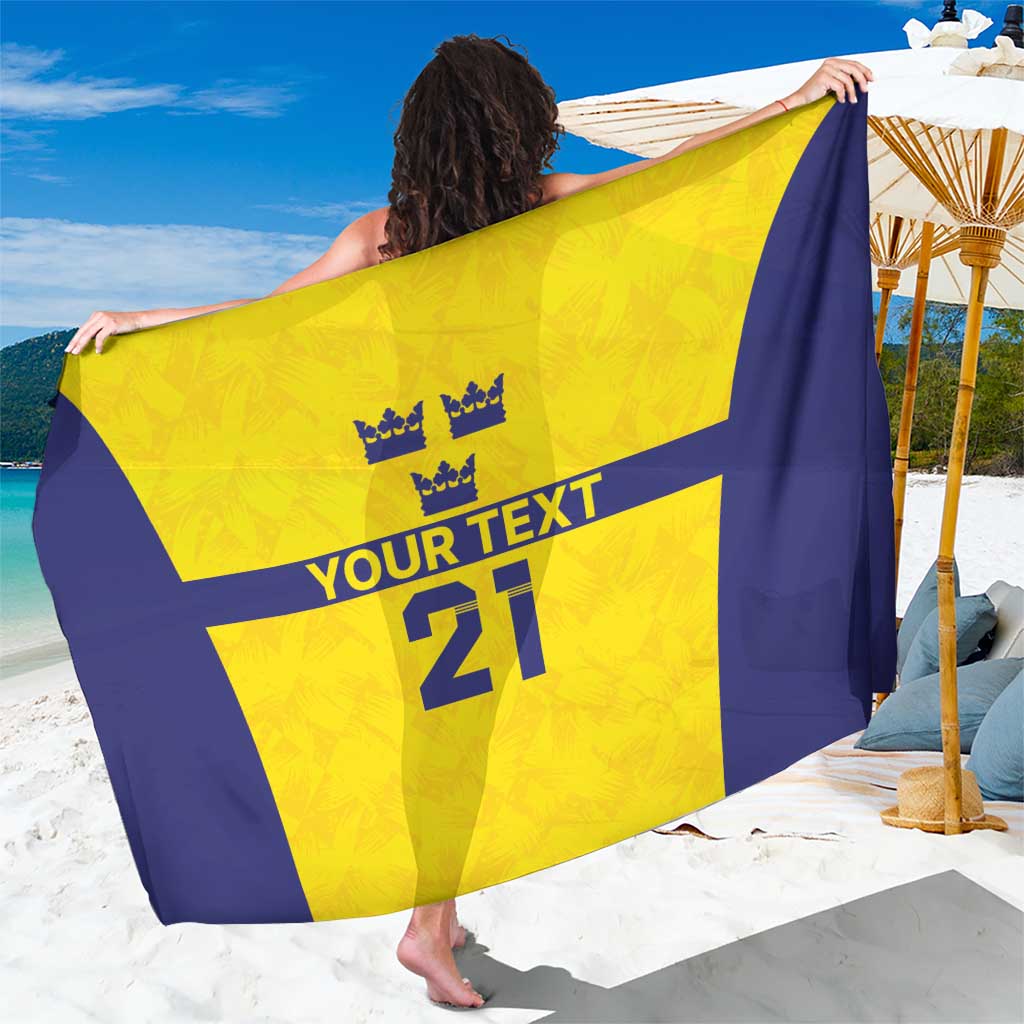 Sweden Rugby Custom Sarong Three Crowns of Sweden Gold Pattern