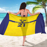 Rugby sarong, yellow with navy cross and YOUR TEXT 21 center print