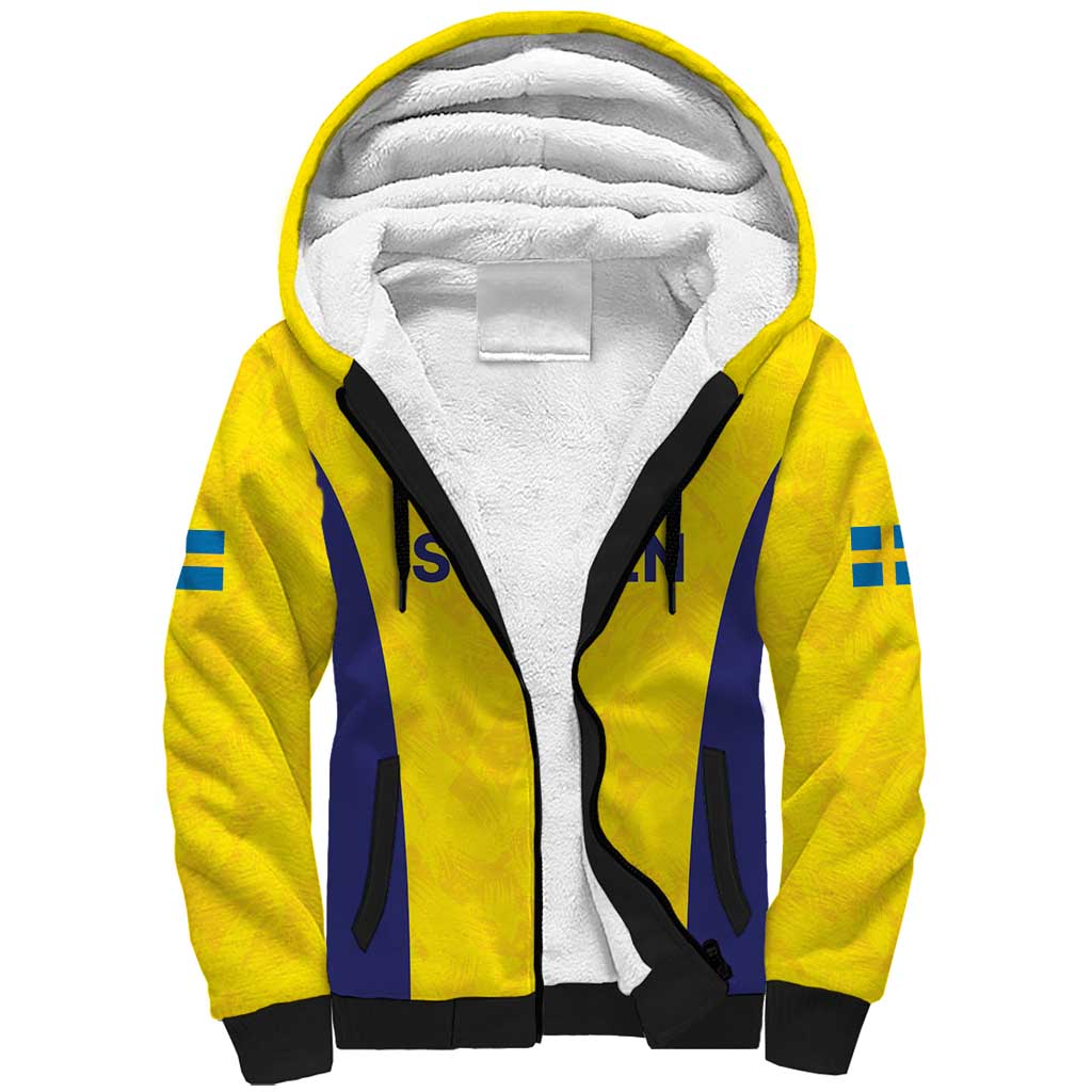 Sweden Rugby Custom Sherpa Hoodie Three Crowns of Sweden Gold Pattern - Wonder Print Shop