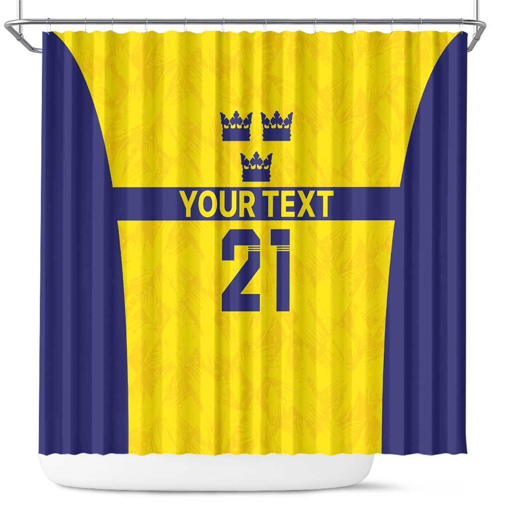 Sweden Rugby Custom Shower Curtain Three Crowns of Sweden Gold Pattern