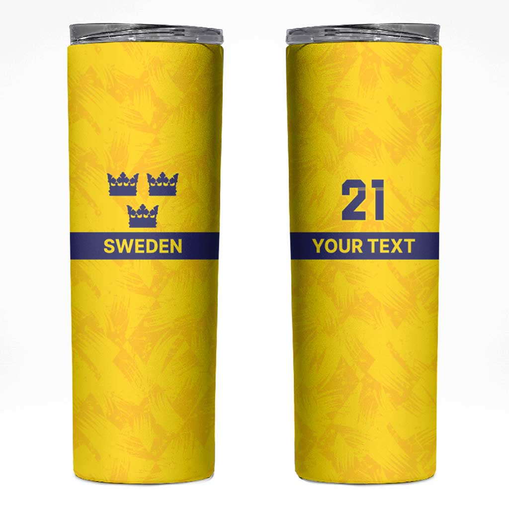 Sweden Rugby Custom Skinny Tumbler Three Crowns of Sweden Gold Pattern