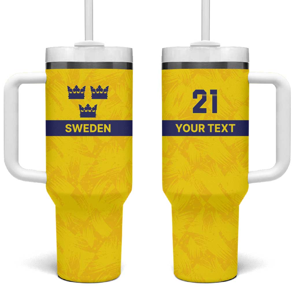 Sweden Rugby Custom Tumbler With Handle Three Crowns of Sweden Gold Pattern