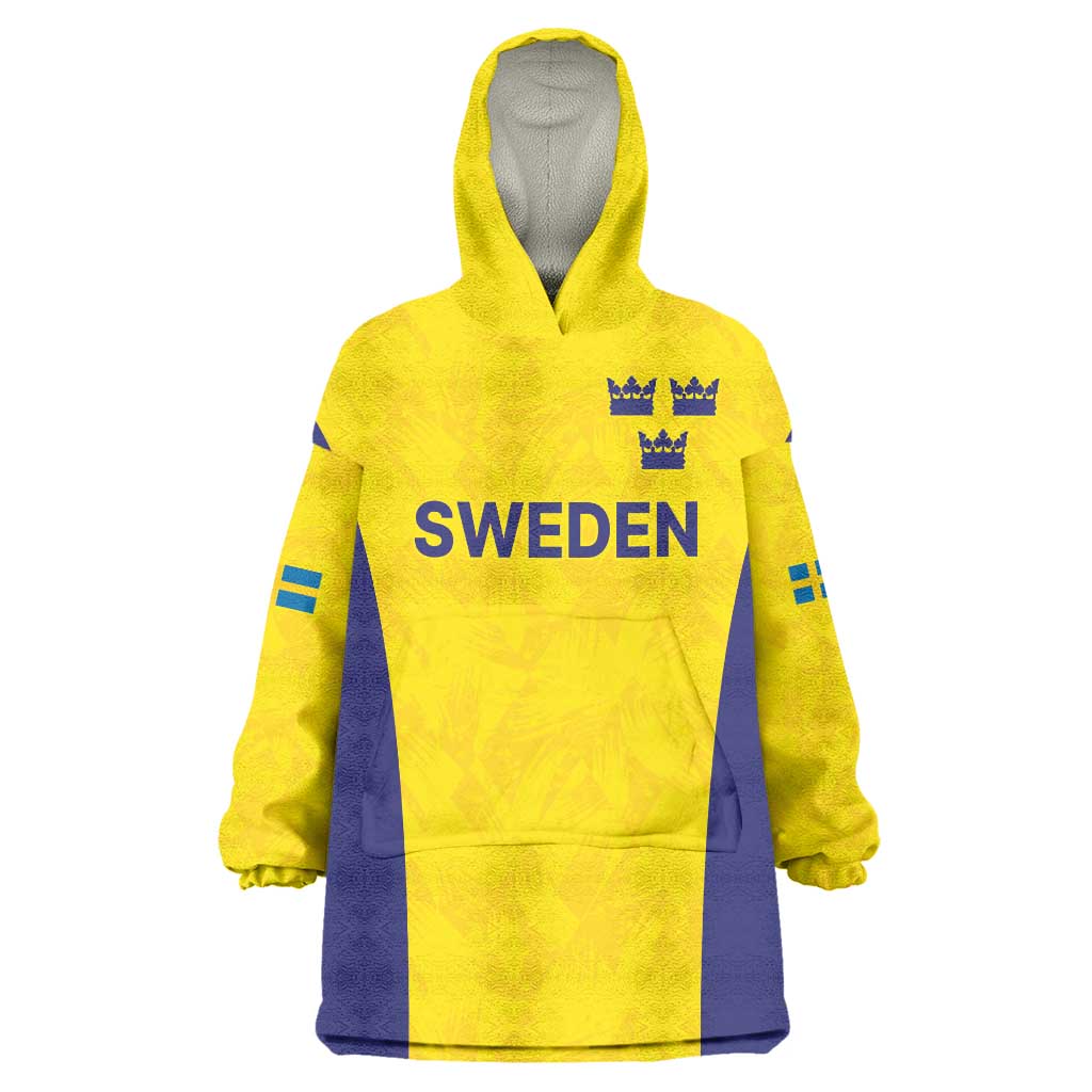 Sweden Rugby Custom Wearable Blanket Hoodie Three Crowns of Sweden Gold Pattern