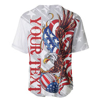 White rugby baseball jersey with bald eagle crest and patriotic stars graphic, side view