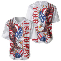 White rugby baseball jersey with bald eagle stars-and-stripes print, front and back