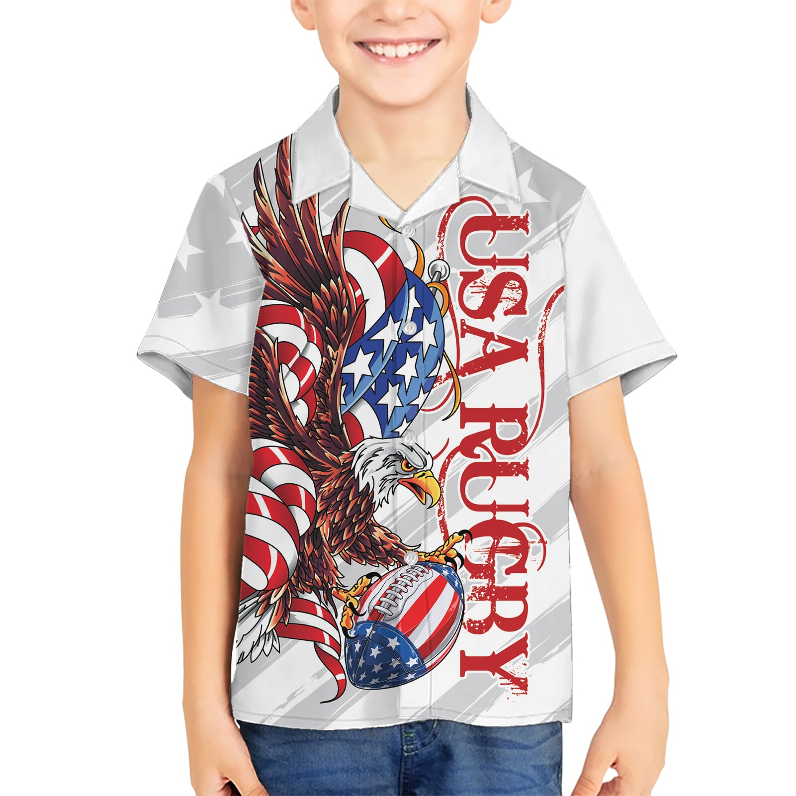 Personalized United States Rugby Kid Hawaiian Shirt American Bald Eagle - Wonder Print Shop