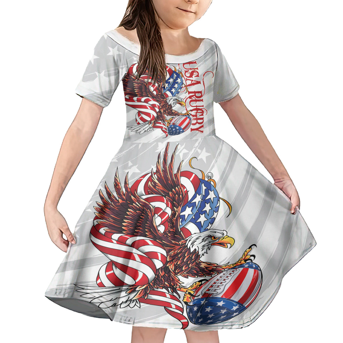 Personalized United States Rugby Kid Short Sleeve Dress American Bald Eagle - Wonder Print Shop