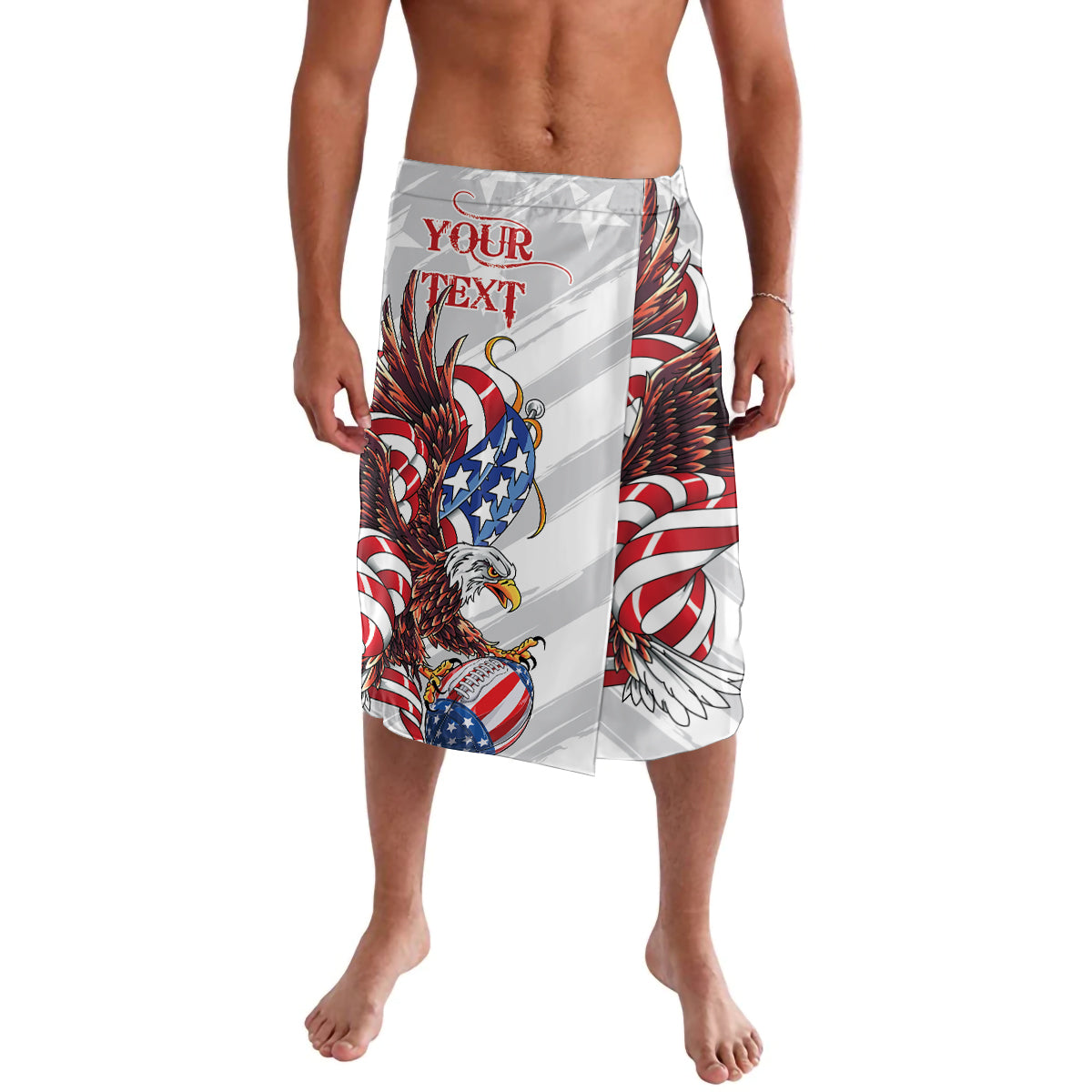 Personalized graphic shorts with eagle, stars, and your text panel