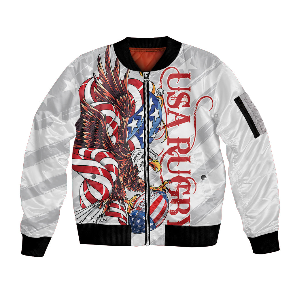 Personalized United States Rugby Sleeve Zip Bomber Jacket American Bald Eagle