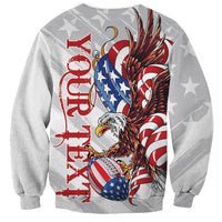 White unisex rugby sweatshirt with American bald eagle and stars-and-stripes graphic
