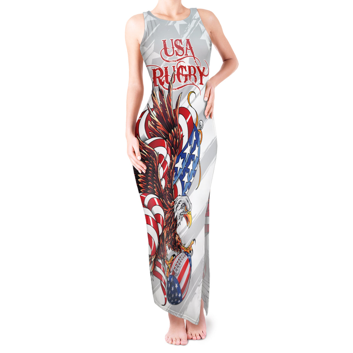 Personalized United States Rugby Tank Maxi Dress American Bald Eagle