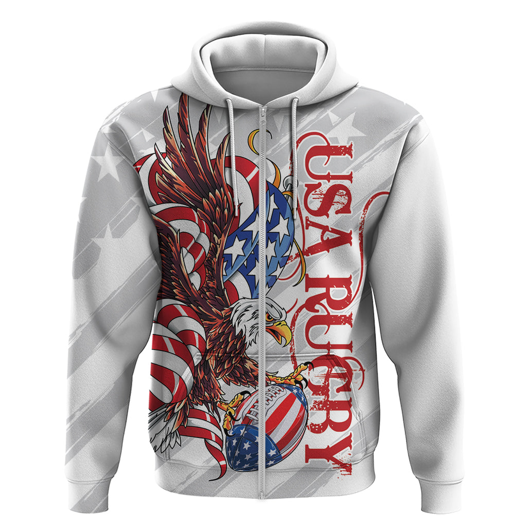 Personalized United States Rugby Zip Hoodie American Bald Eagle