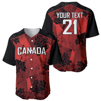 Baseball jersey set, black and red geometric design: CANADA front, 'YOUR TEXT' 21 back.