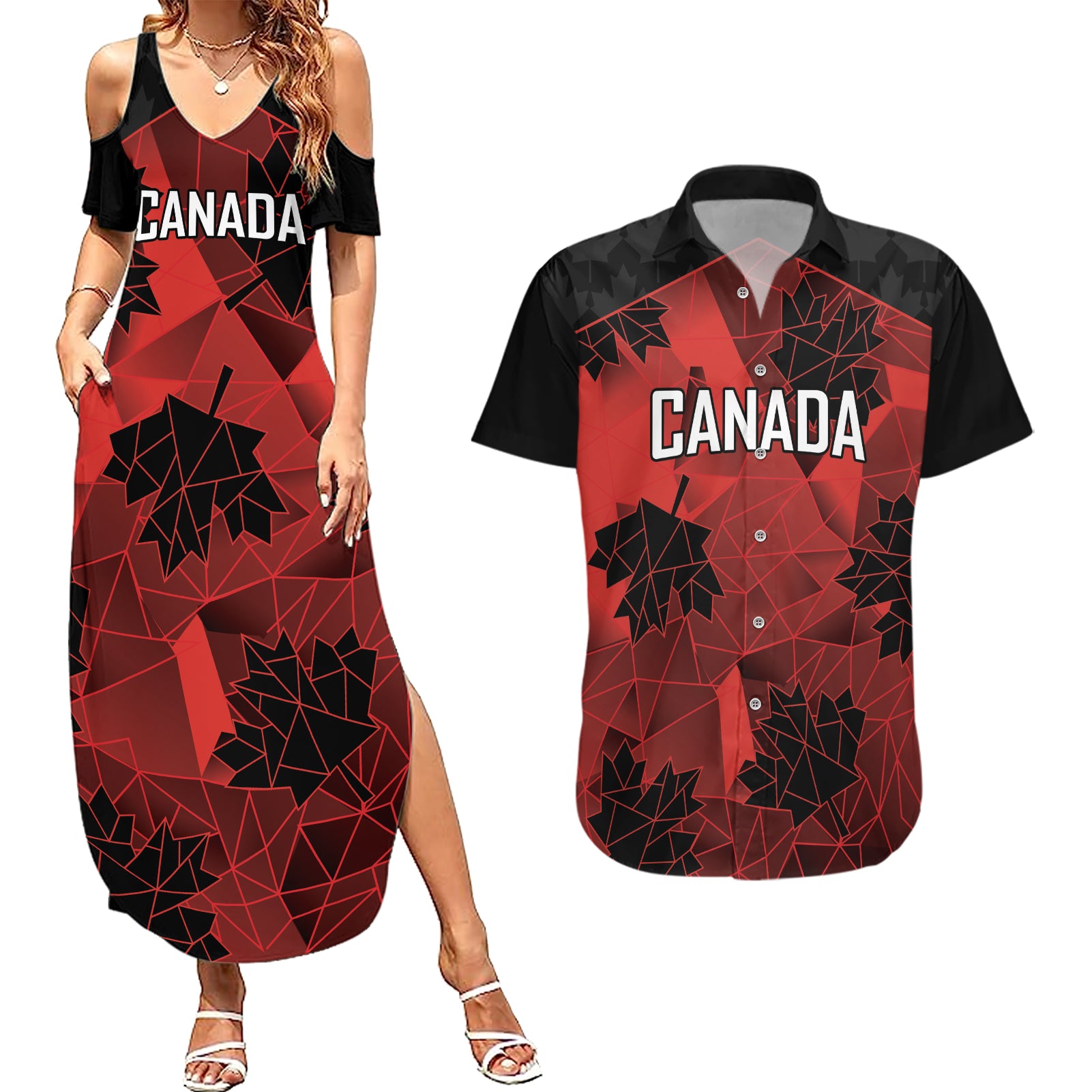 Custom Canada Rugby Couples Matching Summer Maxi Dress and Hawaiian Shirt Maple Leaf With Sporty Style LT9 - Wonder Print Shop