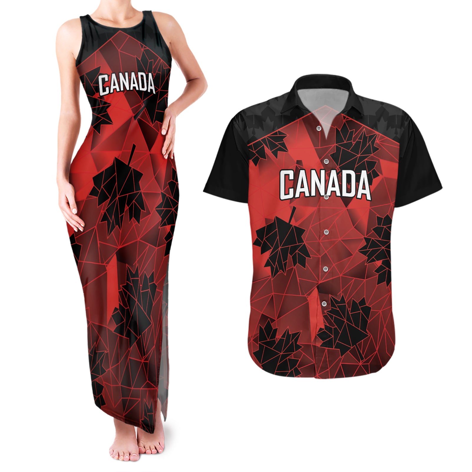 Custom Canada Rugby Couples Matching Tank Maxi Dress and Hawaiian Shirt Maple Leaf With Sporty Style LT9 - Wonder Print Shop