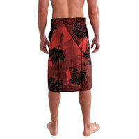 Men's rugby-style shorts with red-and-black geometric pattern and black waistband
