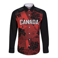 Black long-sleeve rugby button shirt, red geometric Canada graphic