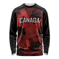 Black rugby long sleeve shirt with Canada graphic front, red geometric panels
