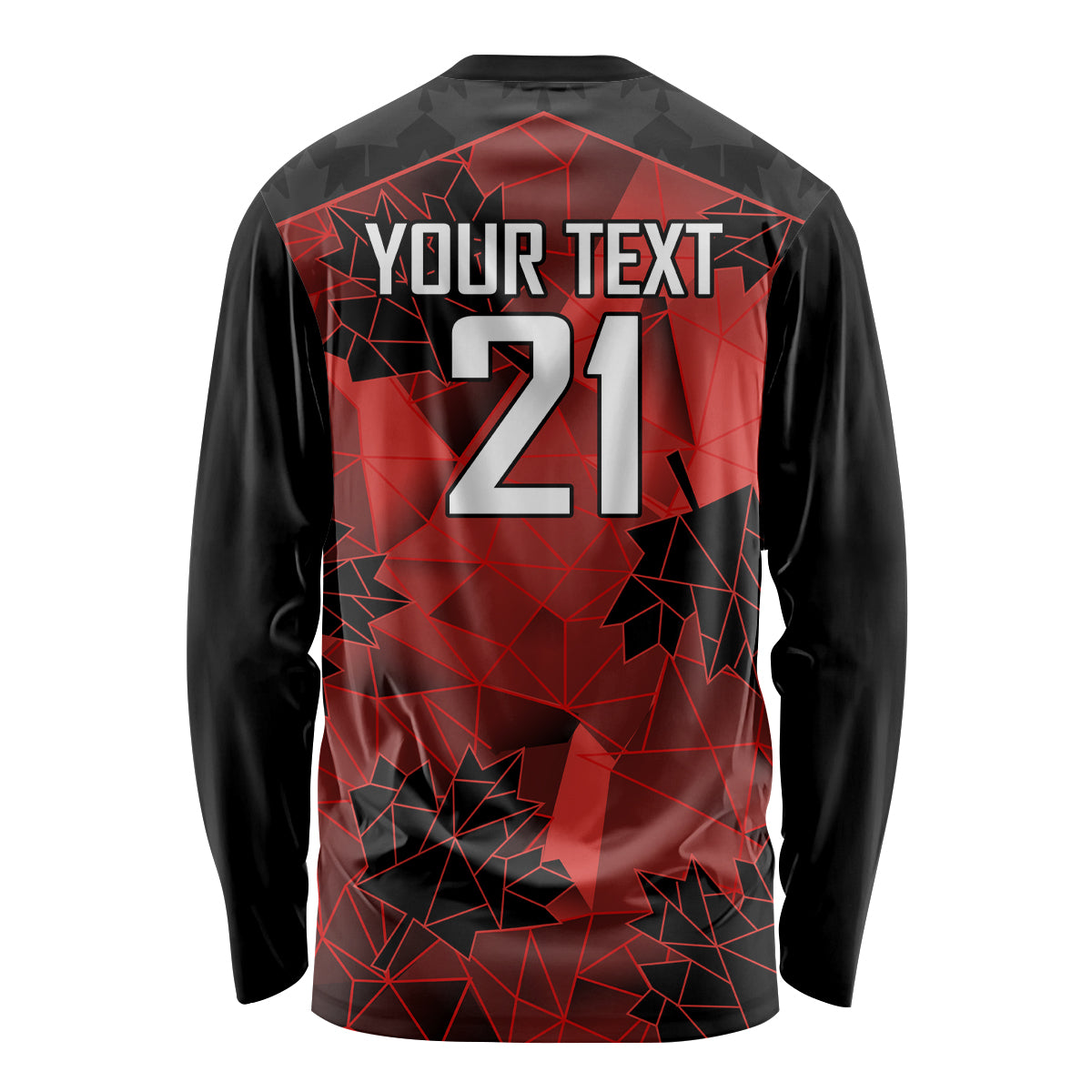 Black rugby long sleeve shirt back with YOUR TEXT 21 red geometric design