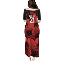 Black long sleeve long dress with red geometric back print, number 21