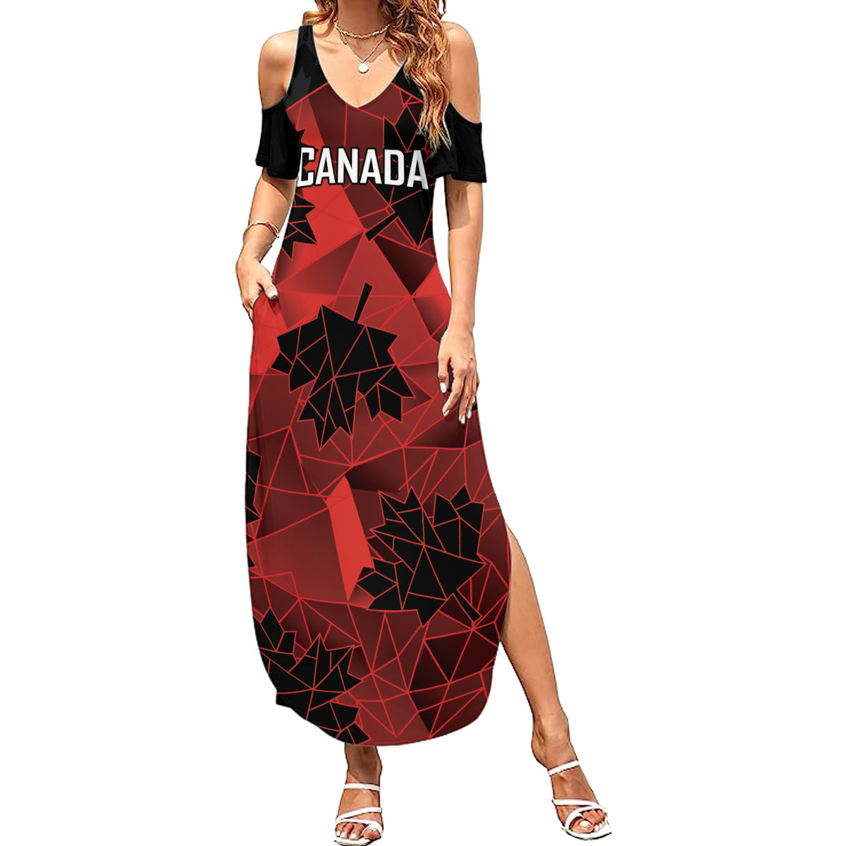 Custom Canada Rugby Summer Maxi Dress Maple Leaf With Sporty Style