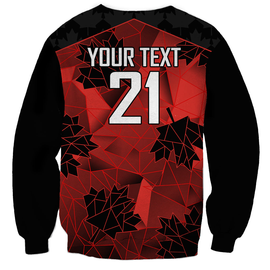 Black sweatshirt with red geometric print and 'YOUR TEXT' 21 front