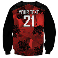 Black sweatshirt with red geometric print and 'YOUR TEXT' 21 front