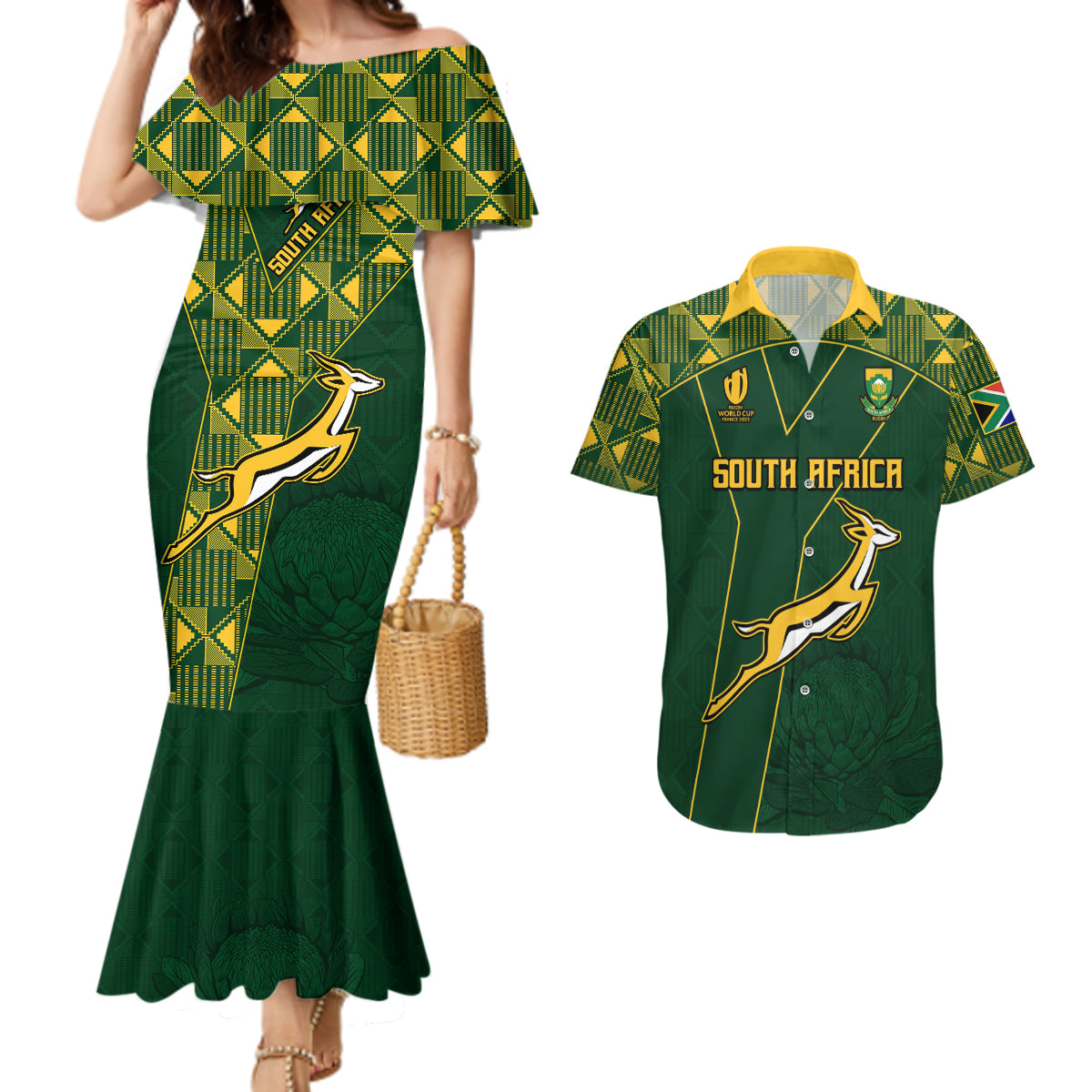 Springboks Rugby Couples Matching Mermaid Dress And Hawaiian Shirt South Africa Go Champions World Cup 2023 LT9 - Wonder Print Shop