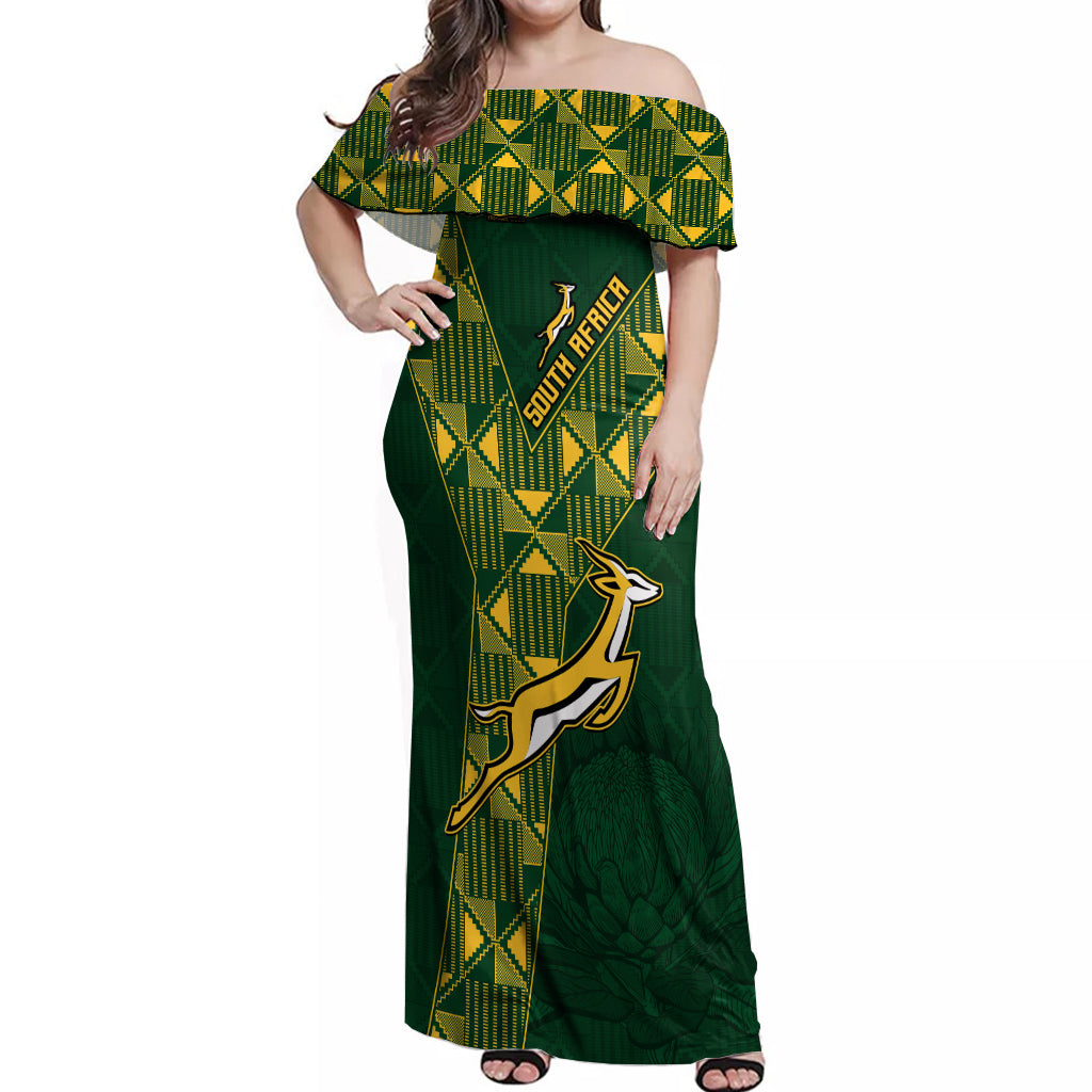 Springboks Rugby Off Shoulder Maxi Dress South Africa Go Champions World Cup 2023 - Wonder Print Shop