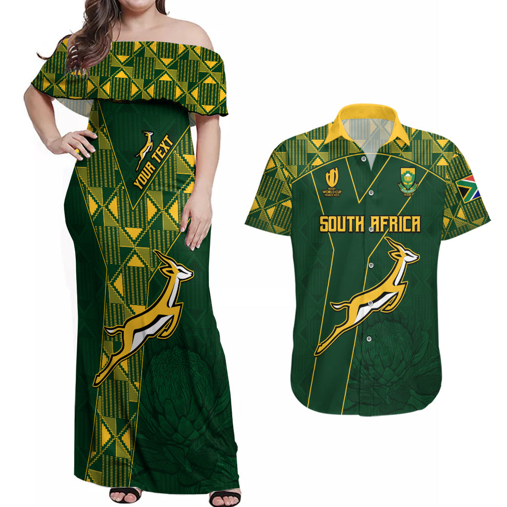 Custom Springboks Rugby Couples Matching Off Shoulder Maxi Dress and Hawaiian Shirt South Africa Go Champions World Cup 2023 LT9 - Wonder Print Shop