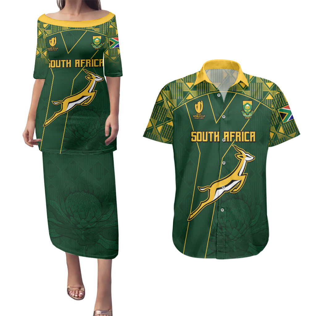 Custom Springboks Rugby Couples Matching Puletasi Dress and Hawaiian Shirt South Africa Go Champions World Cup 2023 LT9 - Wonder Print Shop