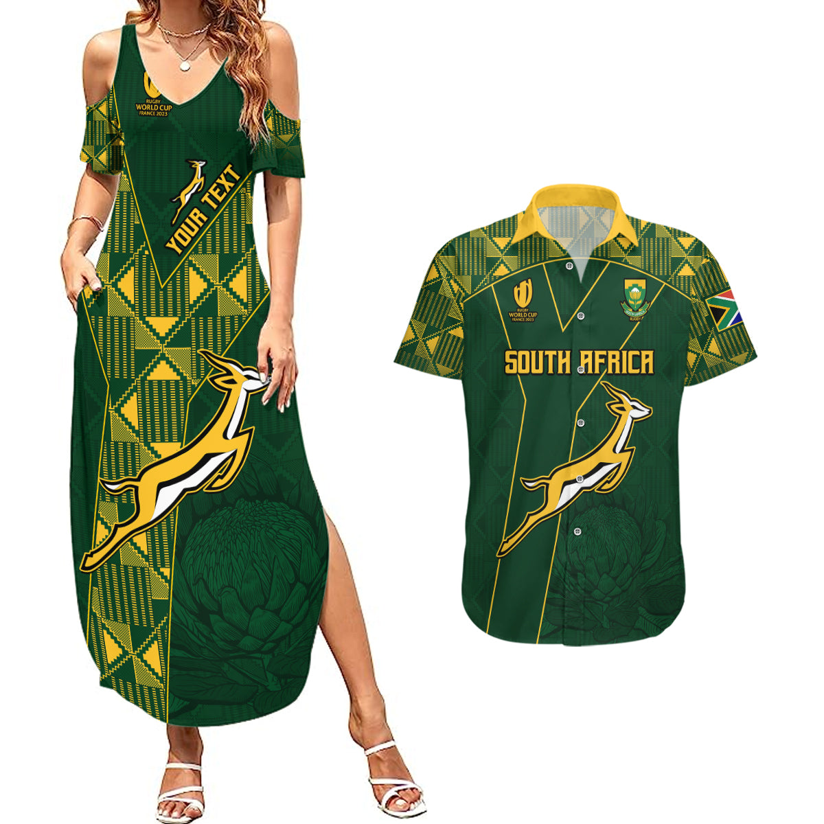 Custom Springboks Rugby Couples Matching Summer Maxi Dress and Hawaiian Shirt South Africa Go Champions World Cup 2023 LT9 - Wonder Print Shop