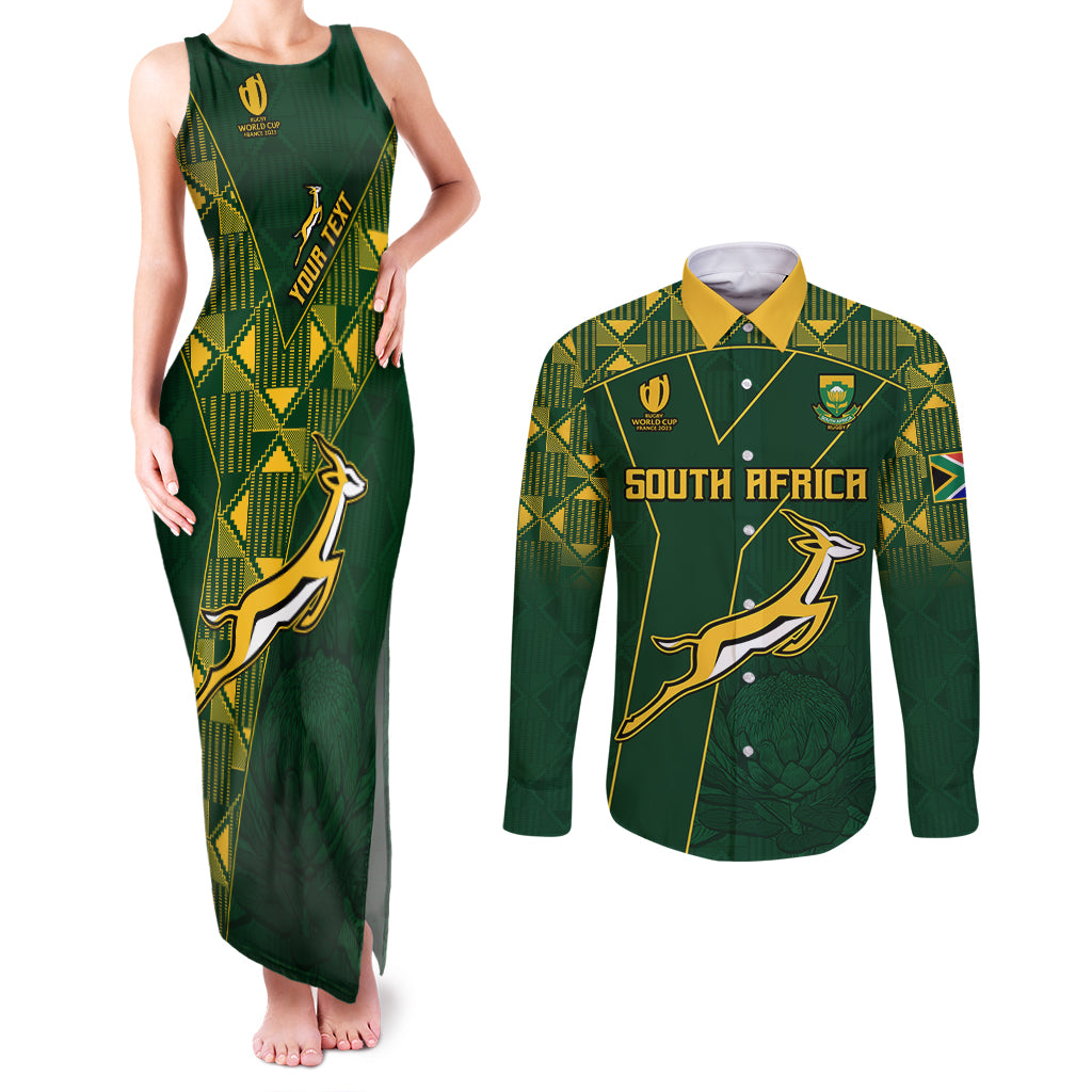 Custom Springboks Rugby Couples Matching Tank Maxi Dress and Long Sleeve Button Shirts South Africa Go Champions World Cup 2023 LT9 - Wonder Print Shop