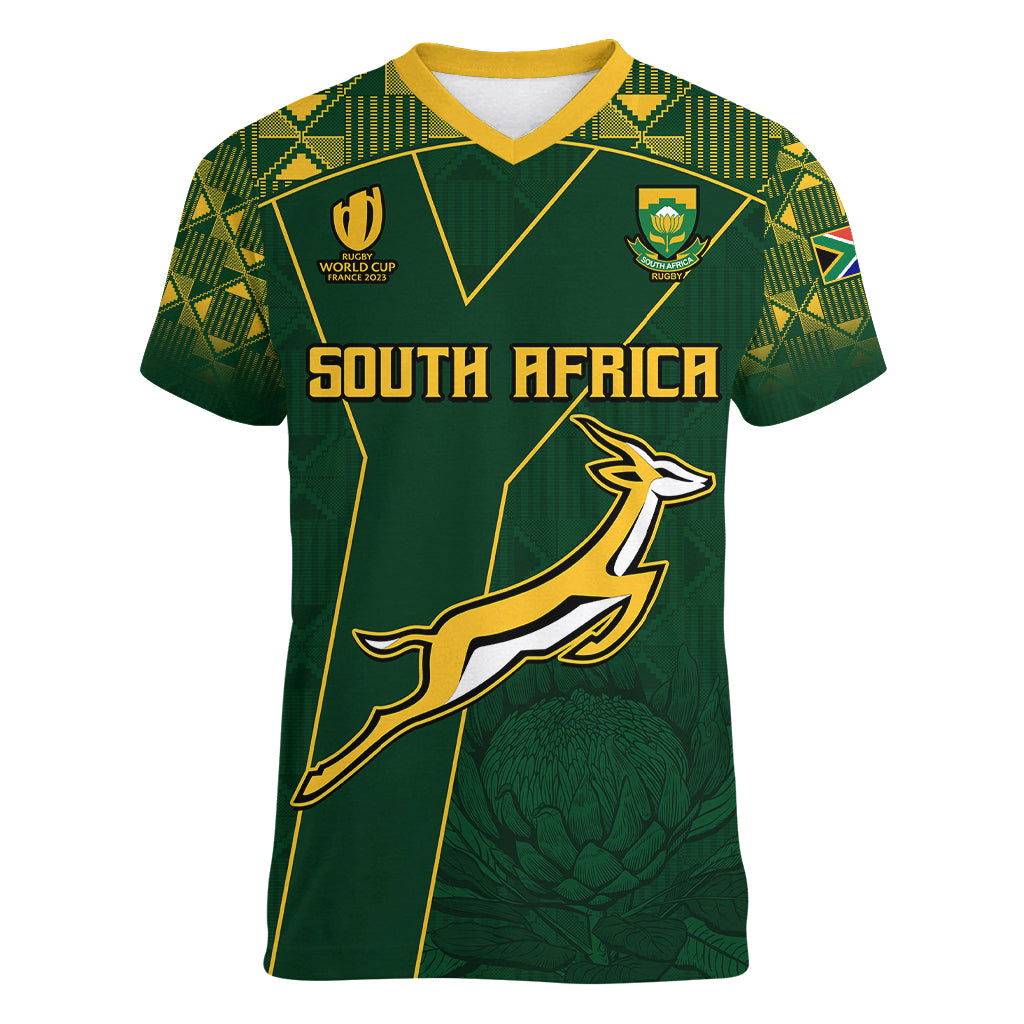 Custom Springboks Rugby Women V Neck T Shirt South Africa Go Champions World Cup 2023 - Wonder Print Shop