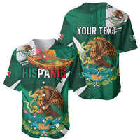 Green baseball jersey pair showing front "HISPANIC" and back "YOUR TEXT" with eagle art