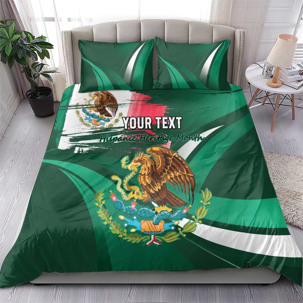 Green Mexican flag bedding set with eagle graphic and 'YOUR TEXT' label