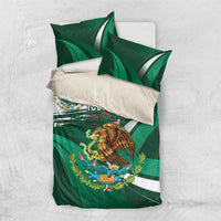 Green Mexican heritage bedding set with eagle graphic and white flag stripes