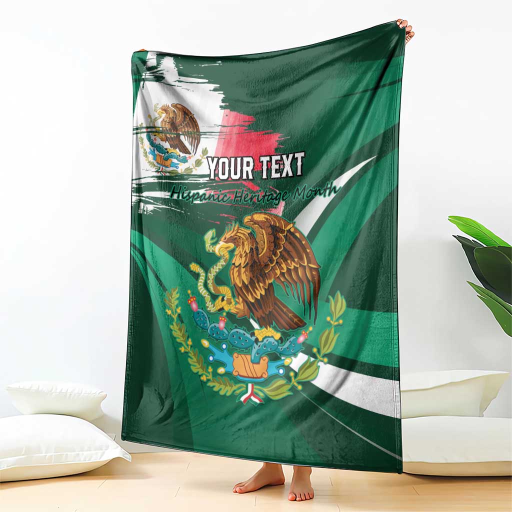 Personalized green throw blanket with eagle artwork over tricolor stripe, 'YOUR TEXT'.