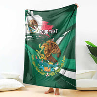 Personalized green throw blanket with eagle artwork over tricolor stripe, 'YOUR TEXT'.