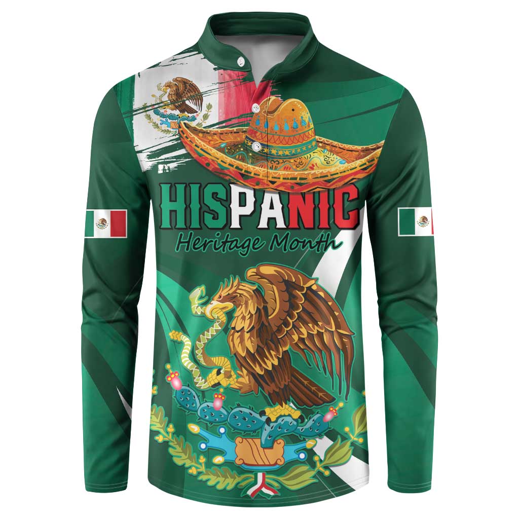 Green button-front long-sleeve sweatshirt with colorful eagle and sombrero graphic