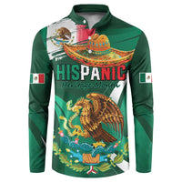 Green button-front long-sleeve sweatshirt with colorful eagle and sombrero graphic