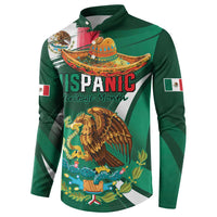 Green button-front long-sleeve sweatshirt with eagle graphic and sombrero over stripes