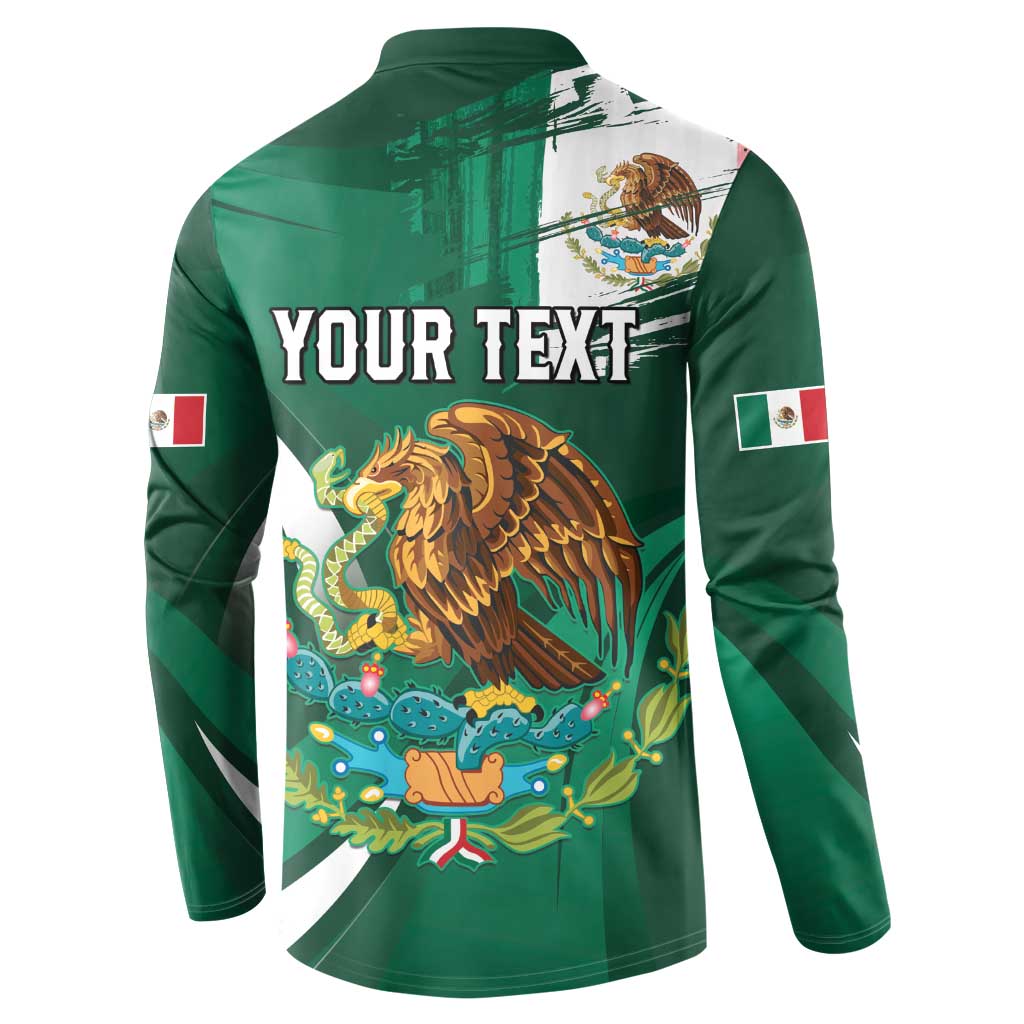 Green button-front sweatshirt with “YOUR TEXT” and eagle graphic on the back